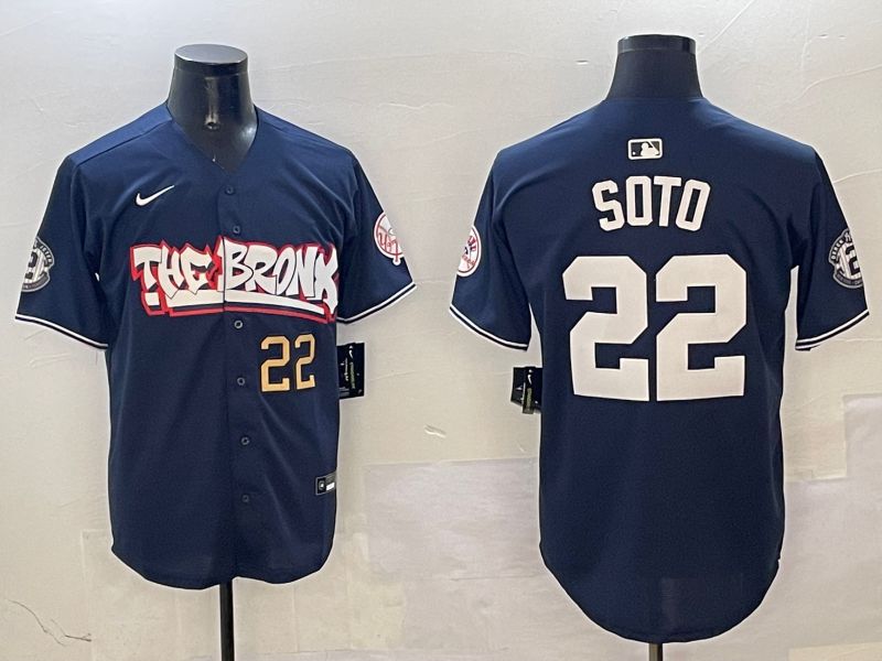 Men New York Yankees #22 Soto Drak Blue four generations Joint Name 2025 Nike MLB Jersey style 5